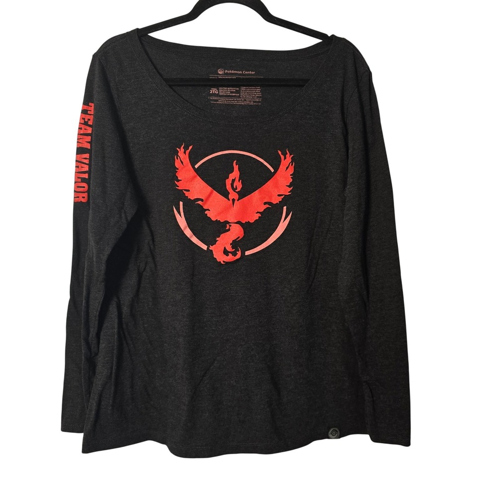 😀 Pokemon Go Team Valor Long‎ Sleeve Shirt Charcoal Gray 2XL